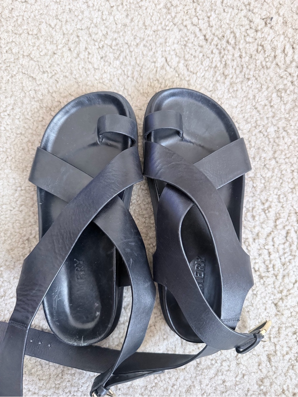 Black Cross-Strap Leather Women's Sandals